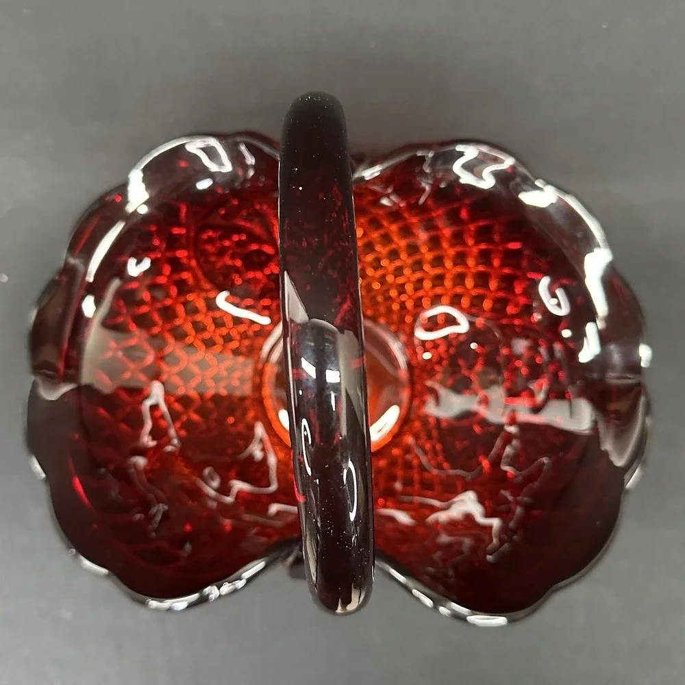 Indiana Glass Canterbury Sunset Amberina Basket, Vintage Mid‎ 20th Century